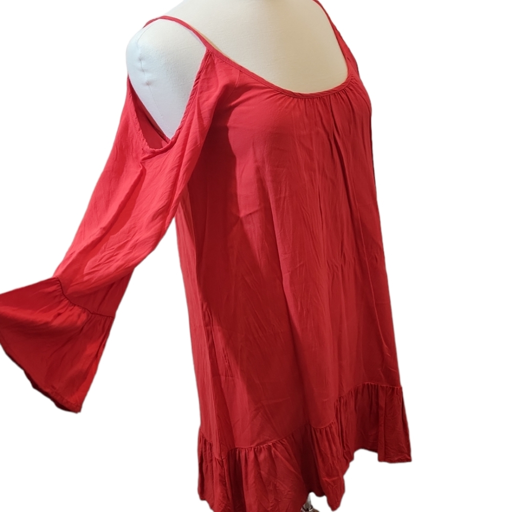 Coral pink /red shower cut out dress with ruffles